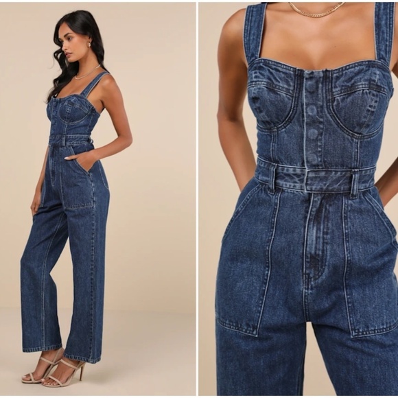 LULU's Sexy Resort Vacation Casual Date Night Bustier Denim Overalls - Picture 4 of 5
